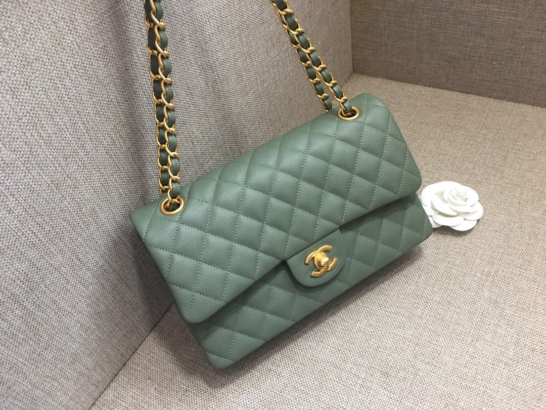 Medium Classic Flap Caviar Bag A01112 Gray Green/Gold